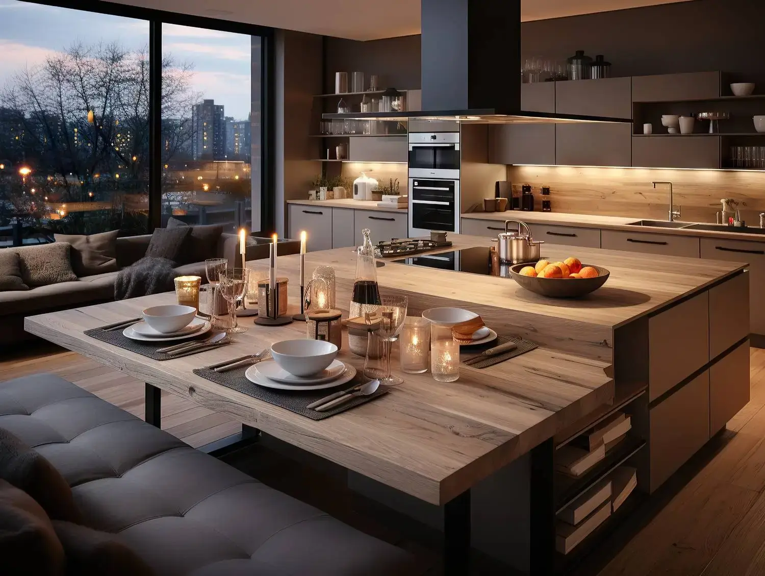 Modular Furniture for Home - Kitchen with Attached Luxury Dining Table and Dinner Set