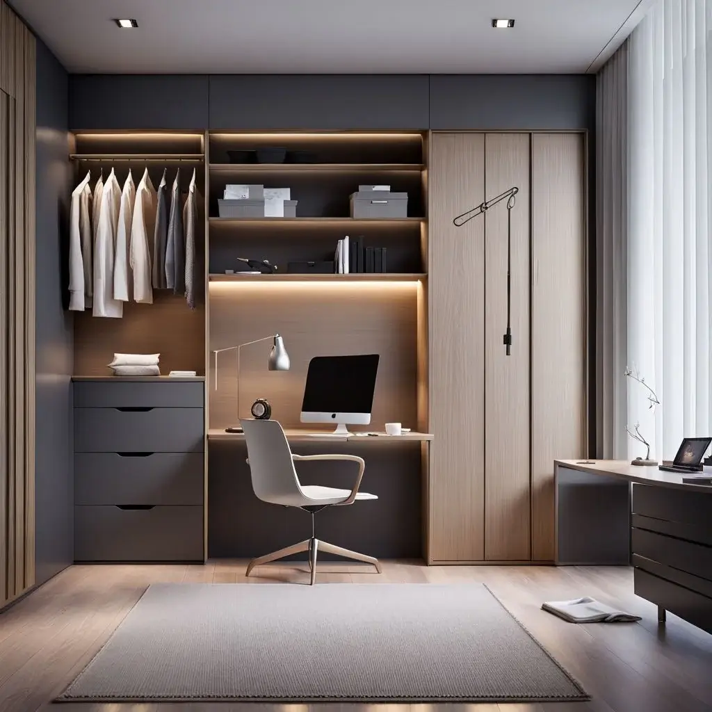 Modular Furniture for Home - Working Room with Wardrobe, Desk, Chair, and Desktop